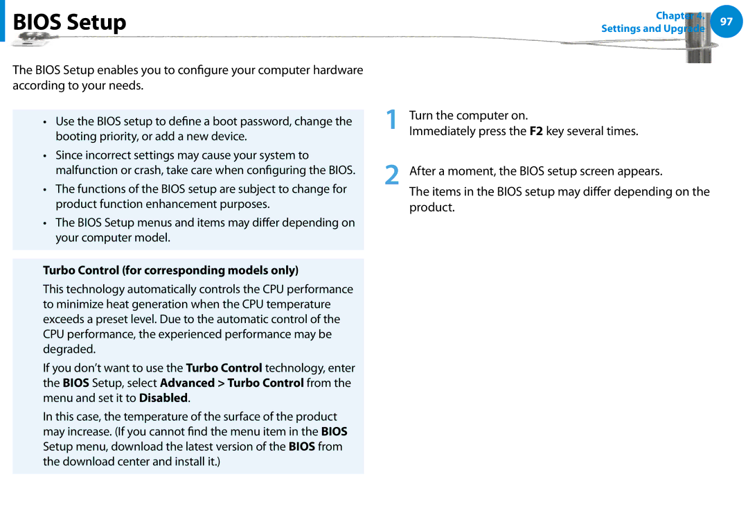 Samsung NP700Z7C-S03US, NP700Z5C-S04US, NP700Z5C-S02US Bios Setup, Turbo Control for corresponding models only, Product 