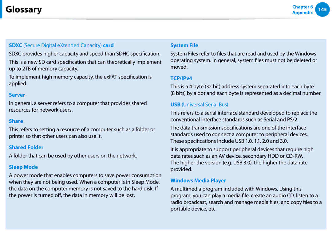 Samsung NP540U4E-K03US, NP740U3EK01US Server, Shared Folder, Sleep Mode, System File, TCP/IPv4, Windows Media Player 