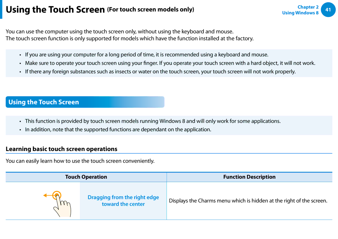 Samsung NP740U3EK02US Using the Touch Screen For touch screen models only, Learning basic touch screen operations 