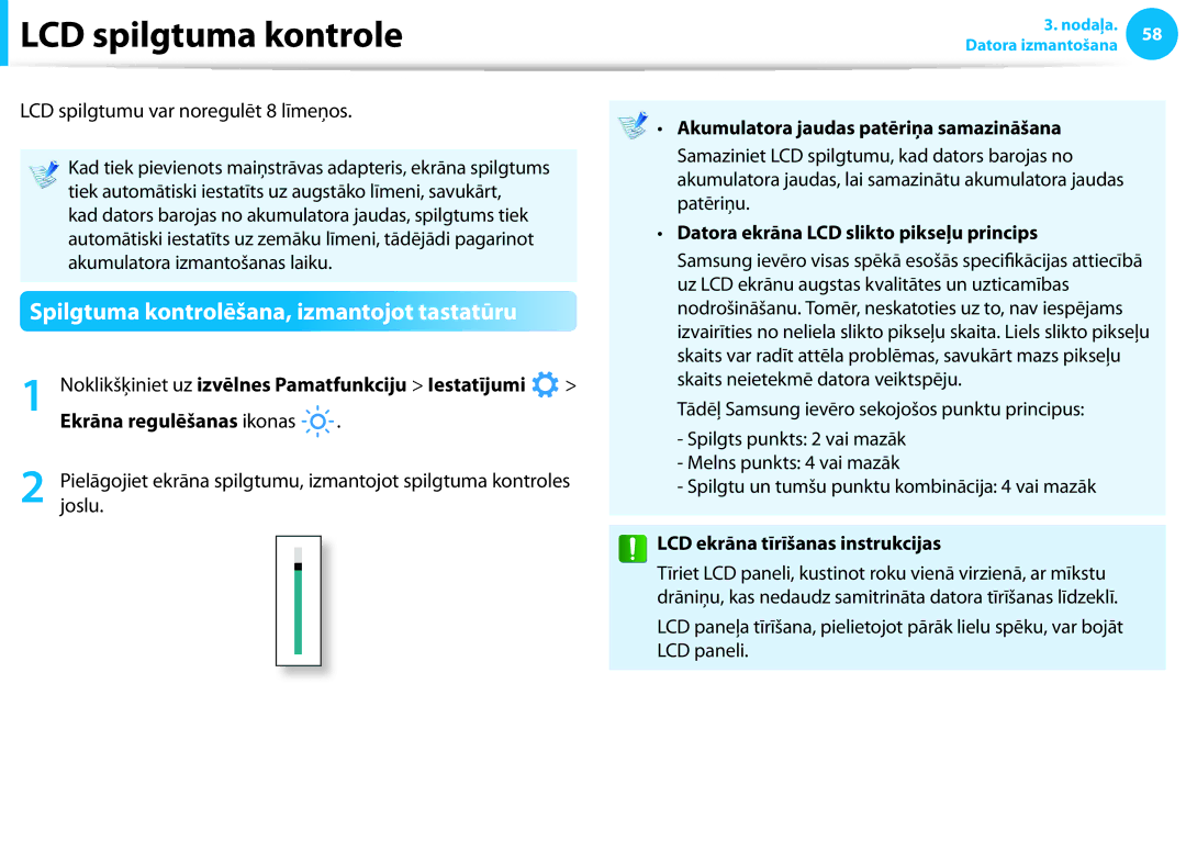 Samsung NP730U3E-K01EE, NP870Z5E-X02EE, NP300E5C-S03EE LCD spilgtuma kontrole, Spilgtuma kontrolēšana, izmantojot tastatūru 