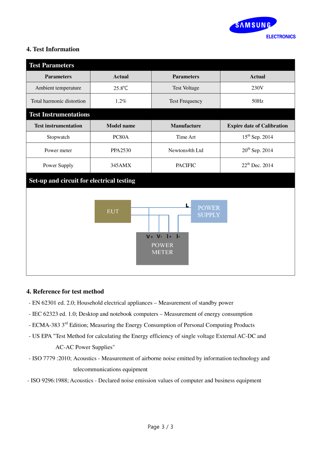 Samsung NP870Z5G-X01DE Test Information, Test Parameters, Test Instrumentations, Set-up and circuit for electrical testing 