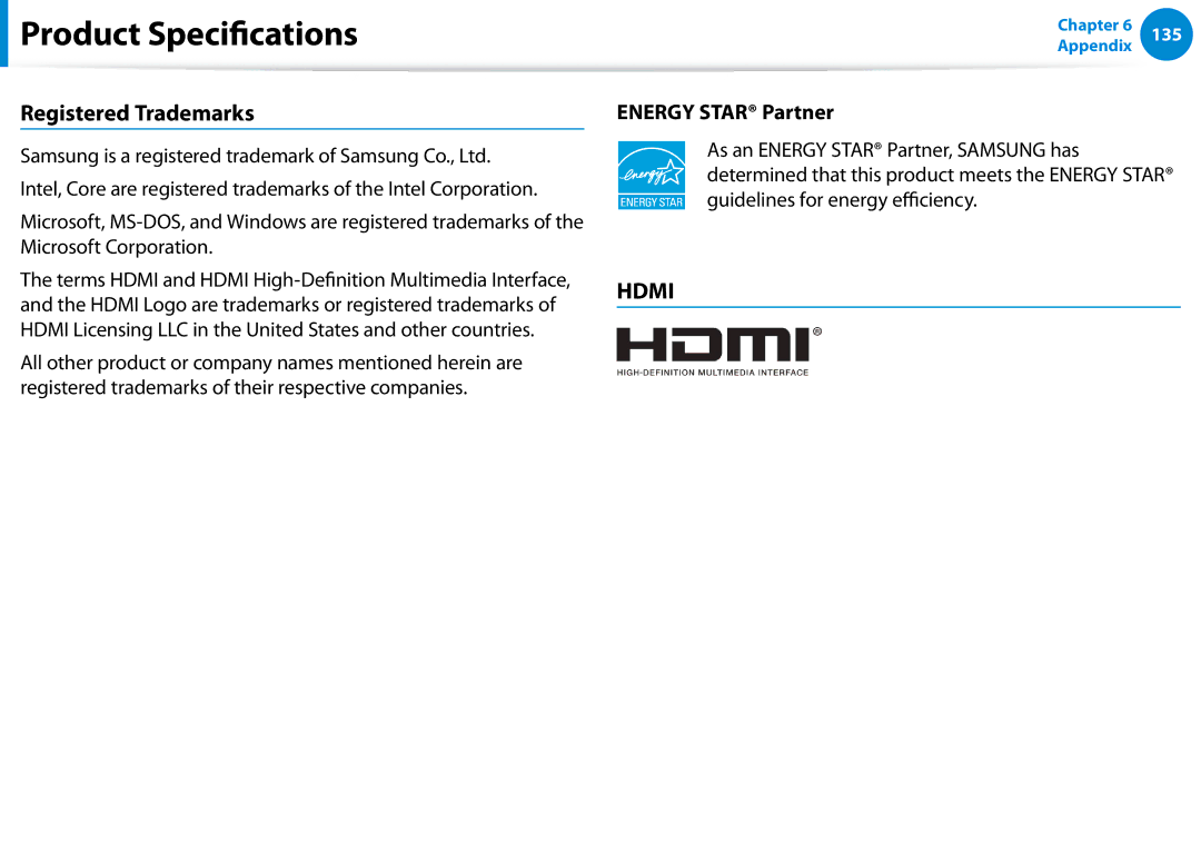 Samsung NP900X3CA04US, NP355V5CS01US, NP900X4DMS1US, NP900X3DA04US manual Registered Trademarks, Energy Star Partner 