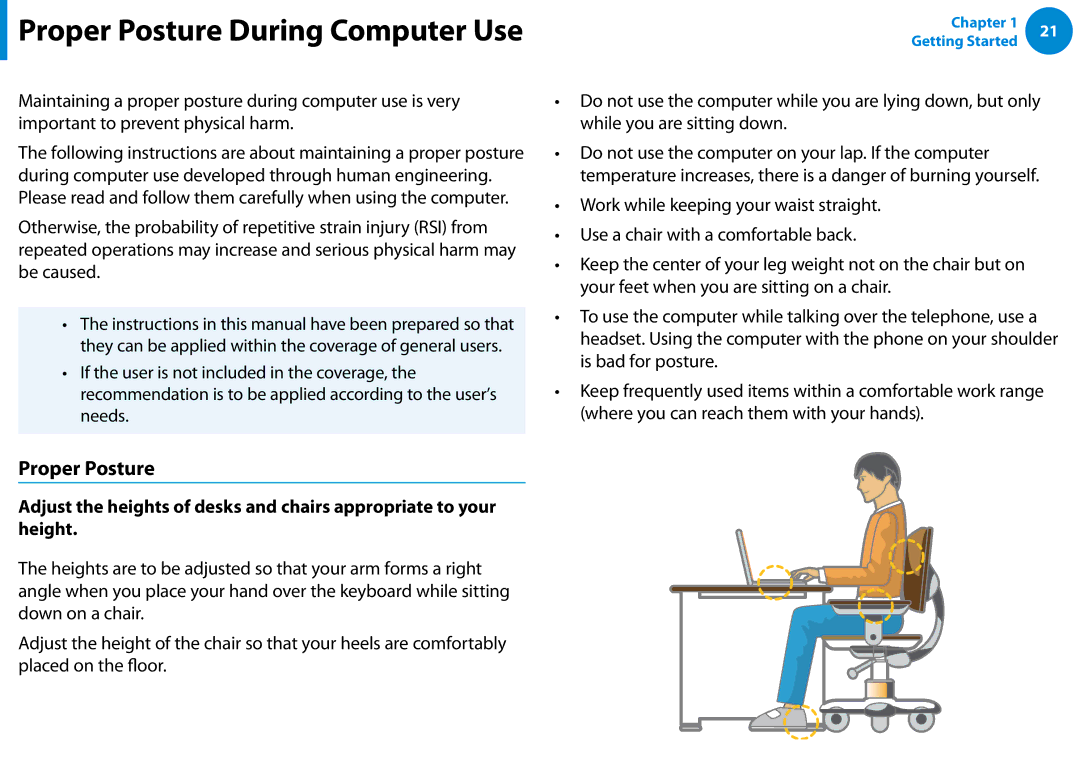 Samsung NP900X3CA04US, NP355V5CS01US, NP900X4DMS1US, NP900X3DA04US, NP900X3DA03US Proper Posture During Computer Use 