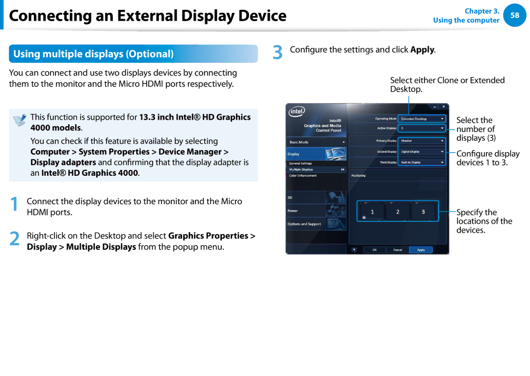 Samsung NP900X4DMS1US, NP900X3C manual Using multiple displays Optional, Models, Computer System Properties Device Manager 