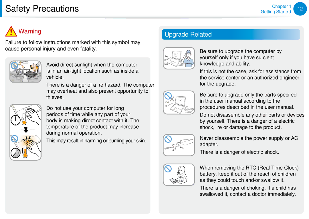 Samsung NP900X3E-A02US, NP900X3D-A02US, NP900X3CA02US manual Upgrade Related, This may result in harming or burning your skin 
