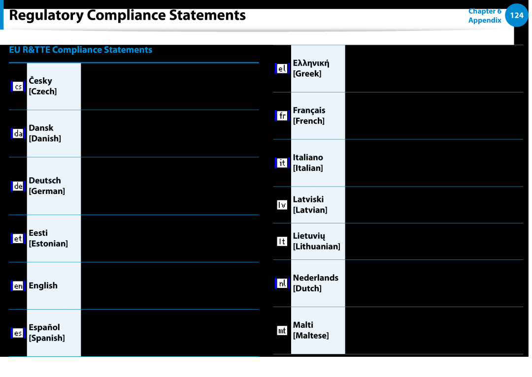 Samsung NP900X4CA01US, NP900X3D-A02US, NP900X3CA02US manual EU R&TTE Compliance Statements, Regulatory Compliance Statements 