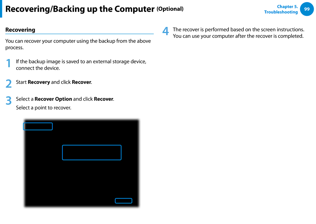 Samsung NP900X3D-A02US, NP900X3D-A01US, NP900X4C-A01US, NP900X3E-A03US manual Recovering 