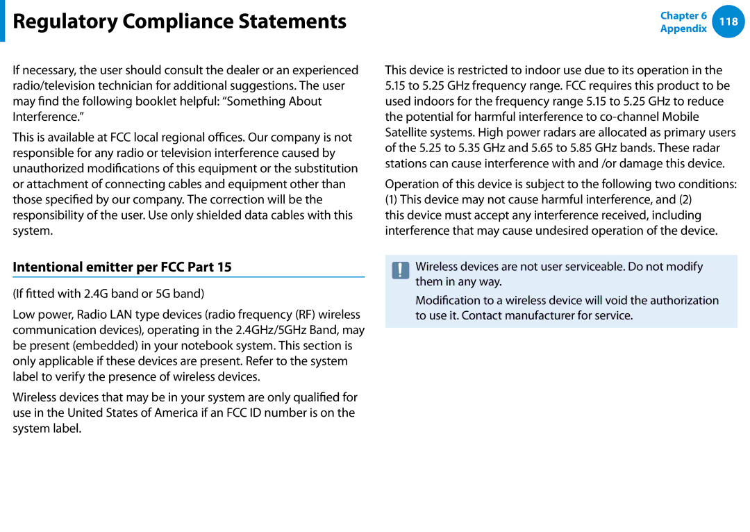 Samsung NP900X3E-A03US, NP900X3D-A02US manual Intentional emitter per FCC Part, If fitted with 2.4G band or 5G band 