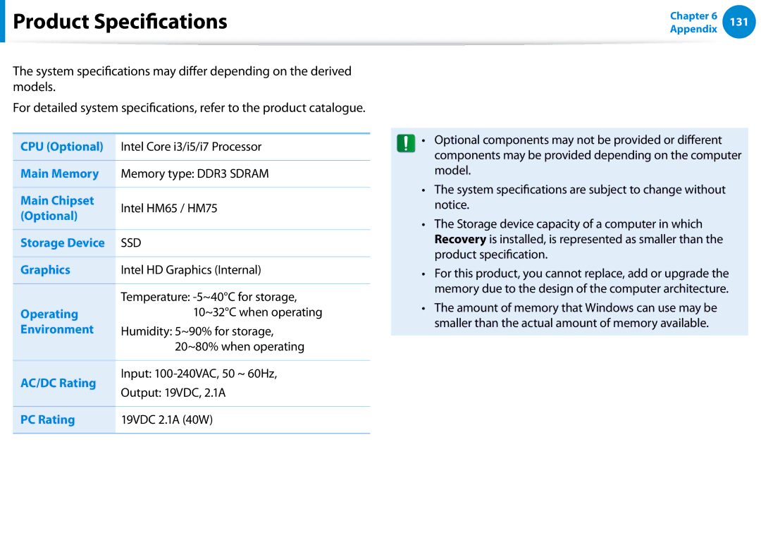 Samsung NP900X3D-A02US, NP900X3D-A01US, NP900X4C-A01US, NP900X3E-A03US manual Product Specifications 