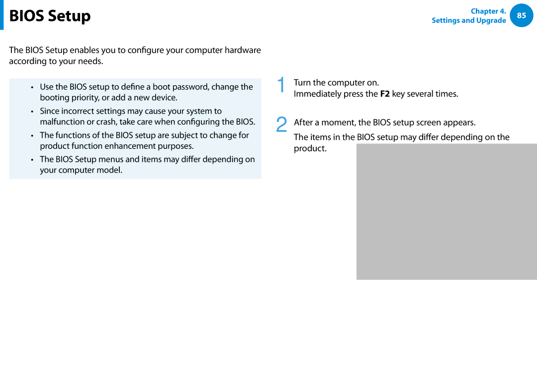 Samsung NP900X4C-A01US, NP900X3D-A02US, NP900X3D-A01US, NP900X3E-A03US manual Bios Setup, Product 