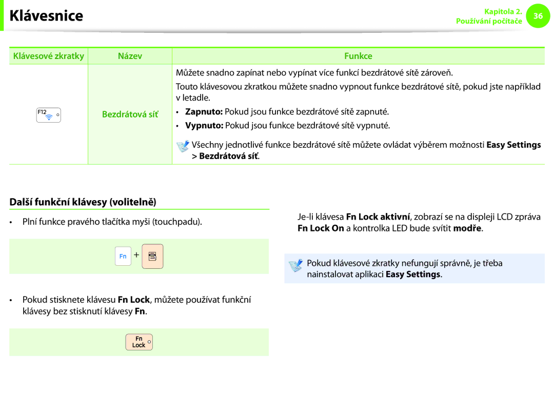 Samsung NP900X3C-A01CZ, NP900X3E-K02AT, NP900X3C-A03DE manual Další funkční klávesy volitelně, Letadle, Bezdrátová síť 
