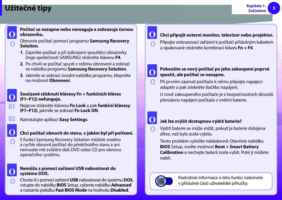 Samsung NP900X3E-K01CH, NP900X3E-K02AT, NP900X3C-A03DE, NP900X3F-K01AT, NP900X4D-K01DE, NP900X4C-A01CZ manual Užitečné tipy 