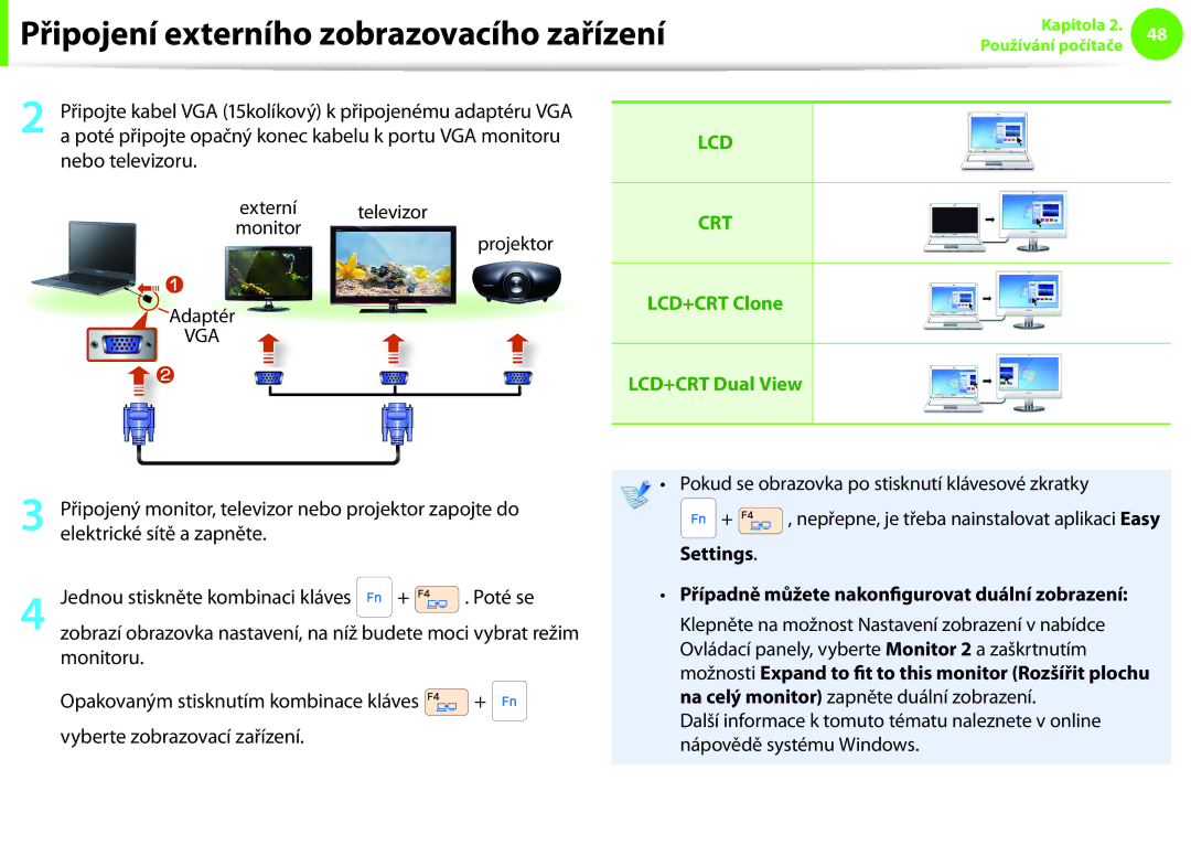 Samsung NP900X4C-A01CZ, NP900X3E-K02AT, NP900X3C-A03DE manual Televizor, Projektor, Elektrické sítě a zapněte, Settings 