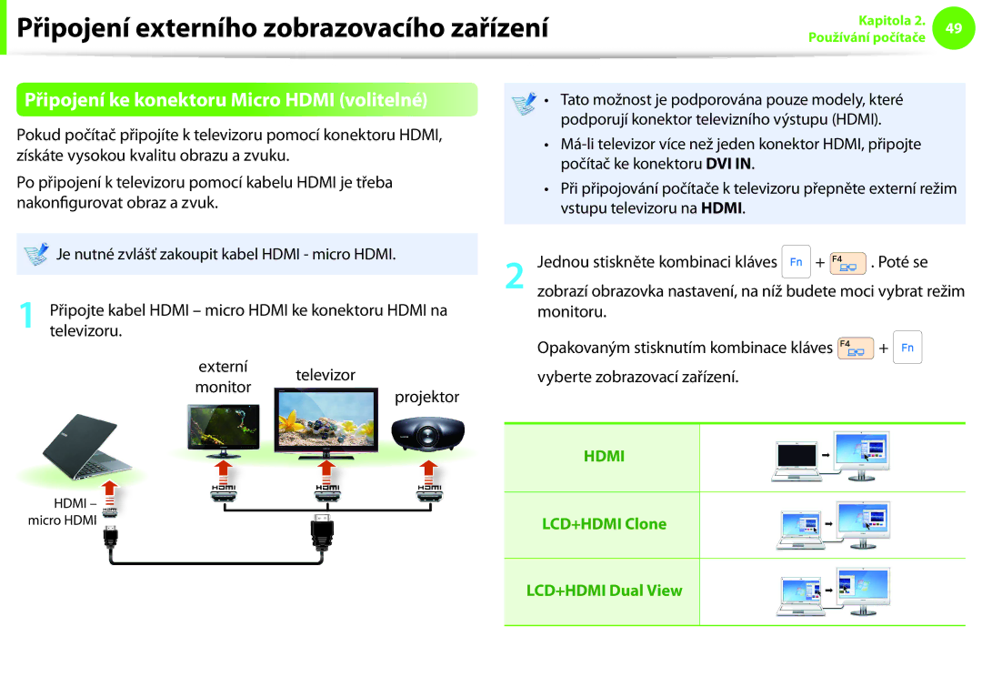 Samsung NP900X4D-A01CZ, NP900X3E-K02AT, NP900X3C-A03DE Připojení ke konektoru Micro Hdmi volitelné, Televizoru, Monitor 