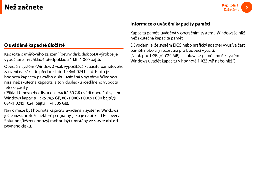 Samsung NP900X4C-K01CH, NP900X3E-K02AT manual Informace o standardu uvádění kapacity produktu, Uváděné kapacitě úložiště 