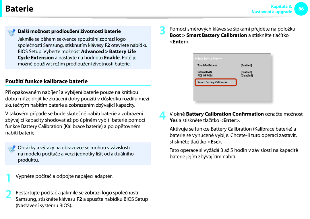 Samsung NP900X3F-K01CZ, NP900X3E-K02AT manual Použití funkce kalibrace baterie, Další možnost prodloužení životnosti baterie 
