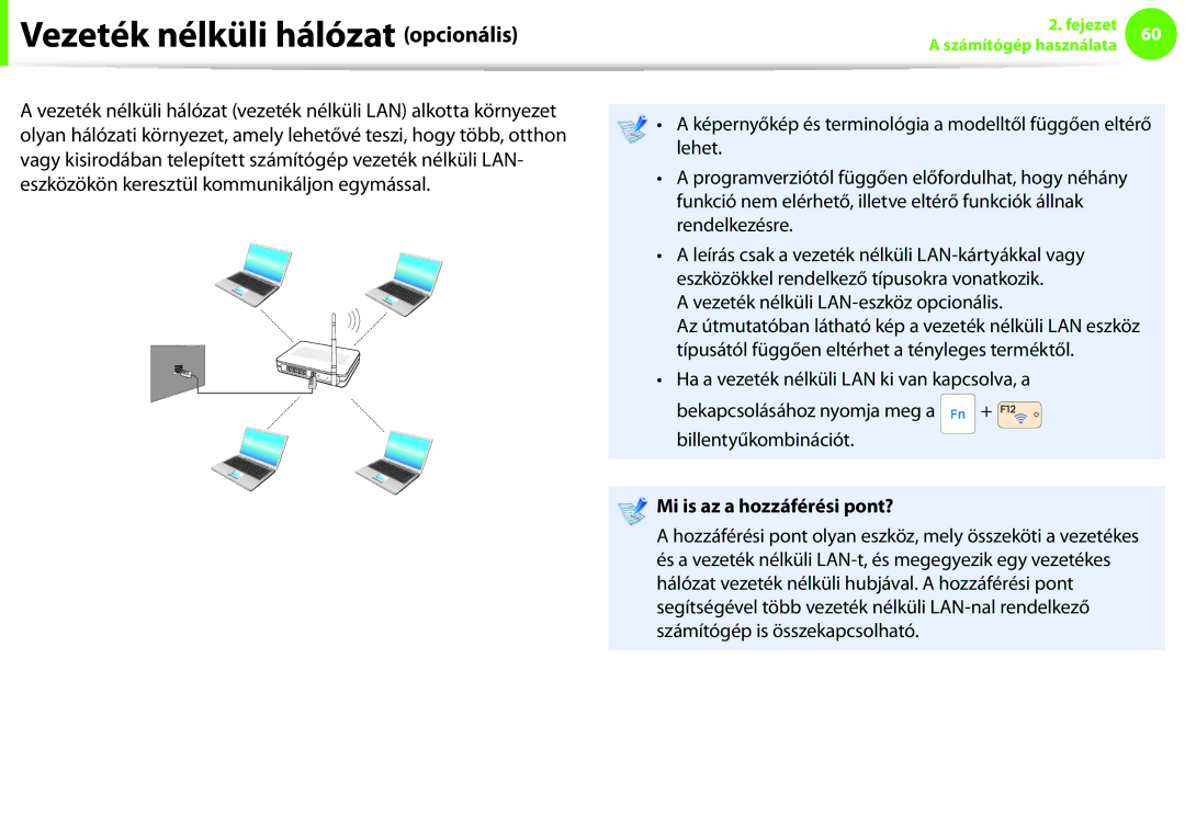 Samsung NP900X4C-A02SE, NP900X3E-K02AT manual Vezeték nélküli hálózat opcionális, Vezeték nélküli LAN-eszköz opcionális 