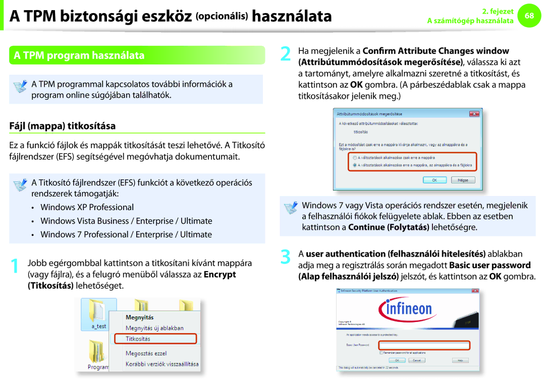 Samsung NP900X4C-A04SE, NP900X3E-K02AT, NP900X3C-A07DE, NP900X3C-A03DE manual TPM program használata, Fájl mappa titkosítása 