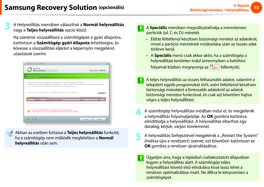 Samsung NP900X4C-A01IT, NP900X3E-K02AT, NP900X3C-A07DE, NP900X3C-A03DE, NP900X3F-K01AT Samsung Recovery Solution opcionális 