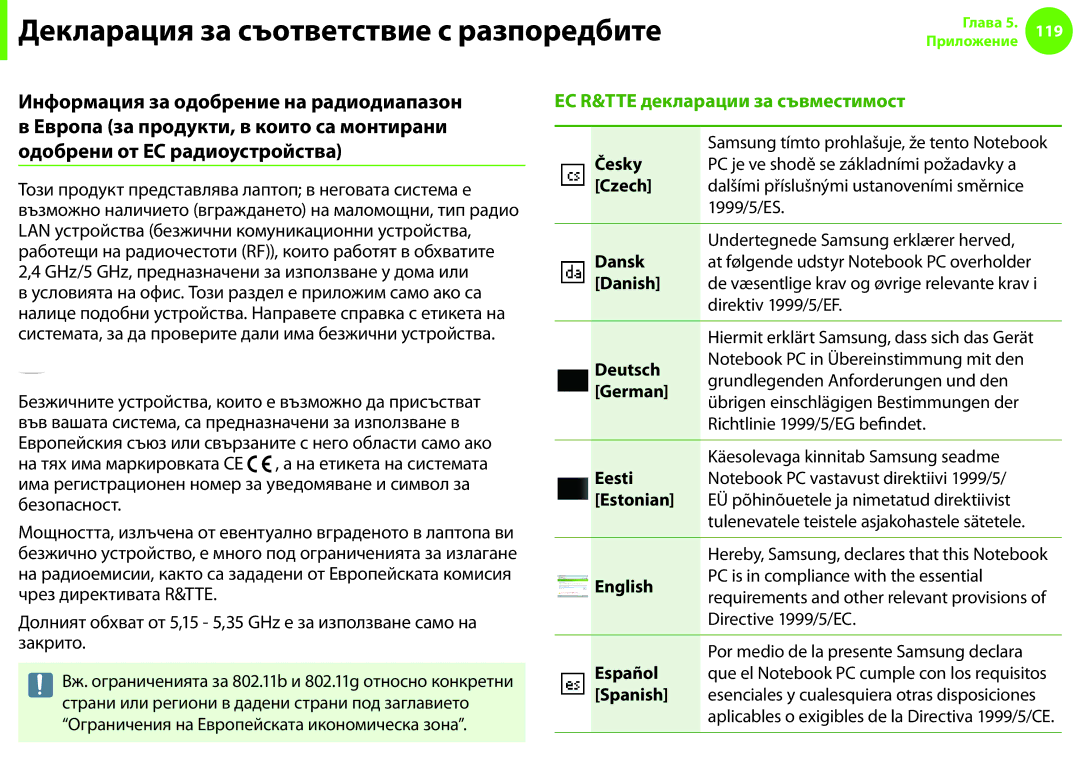 Samsung NP900X3F-K01BG manual Информация за одобрение на радиодиапазон 