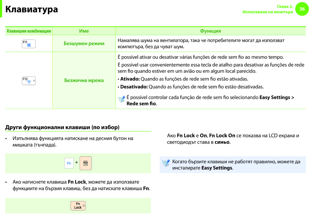 Samsung NP900X3F-K01BG manual Други функционални клавиши по избор, Компютъра, без да чуват шум, Rede sem fio 