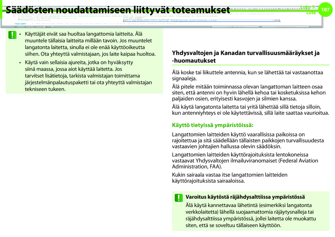 Samsung NP900X3E-K01SE, NP900X3G-K03SE, NP900X4D-A06SE manual Yhdysvallat, Varoitus käytöstä räjähdysalttiissa ympäristössä 