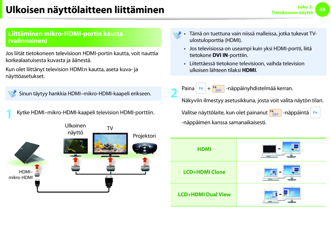 Samsung NP900X4D-K03SE, NP900X3G-K03SE, NP900X4D-A06SE, NP900X4C-K01SE Liittäminen mikro-HDMI-portin kautta, Valinnainen 