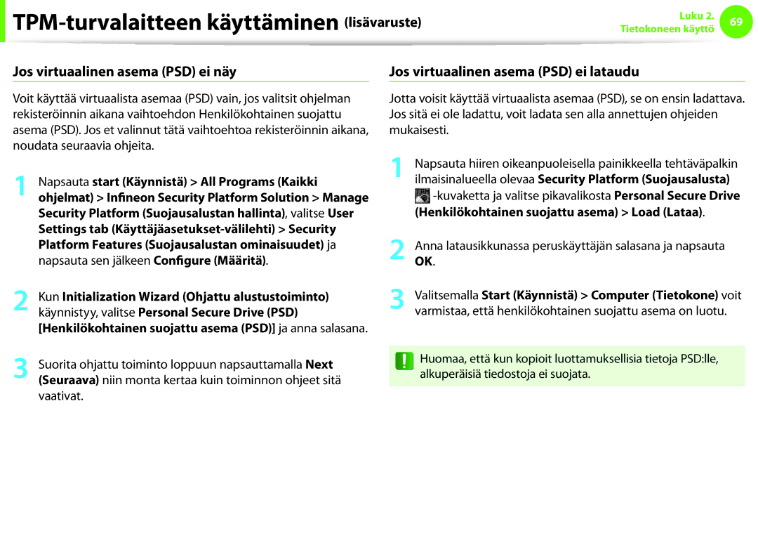 Samsung NP900X3E-A02SE Henkilökohtainen suojattu asema Load Lataa, Suorita ohjattu toiminto loppuun napsauttamalla Next 