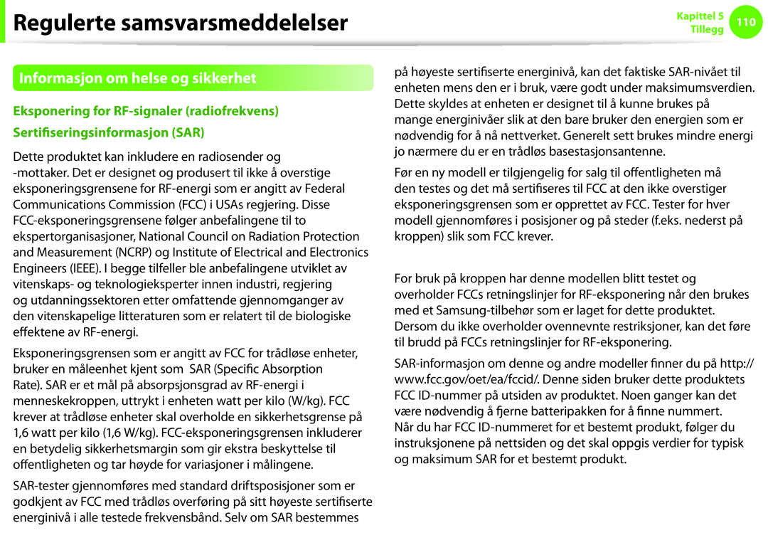 Samsung NP900X3G-K02SE, NP900X3G-K03SE Informasjon om helse og sikkerhet, Dette produktet kan inkludere en radiosender og 