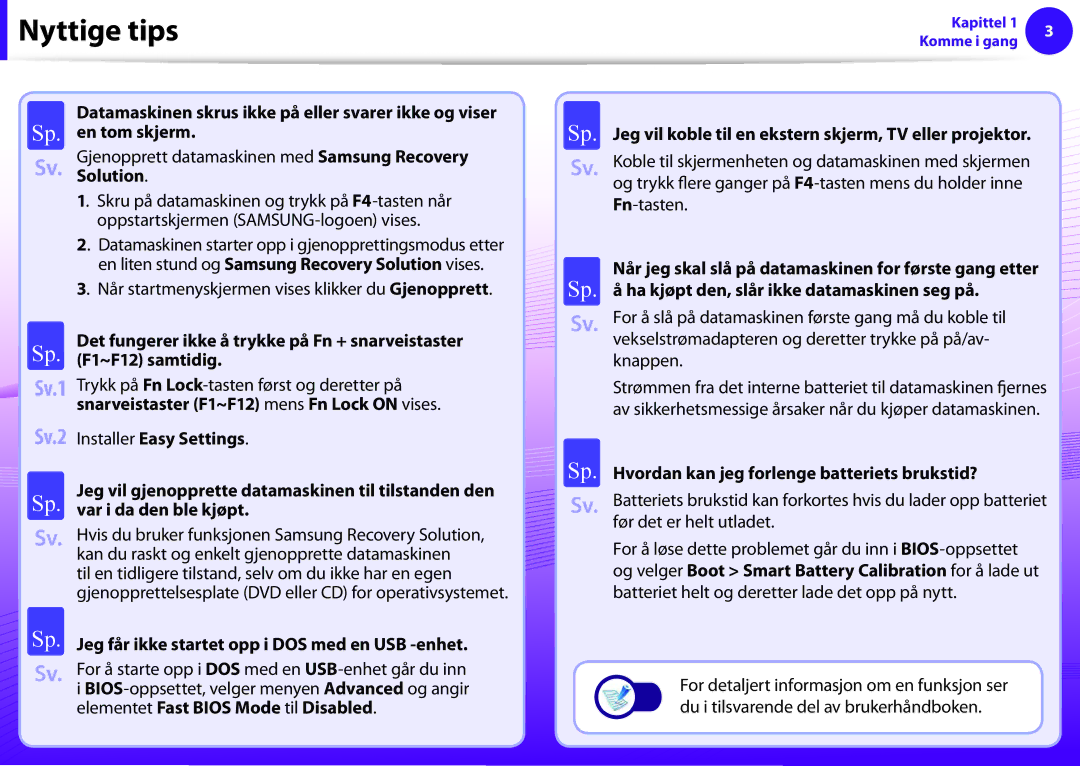 Samsung NP900X4C-A01SE, NP900X3G-K03SE, NP900X4D-A06SE manual Sv. Gjenopprett datamaskinen med Samsung Recovery Solution 