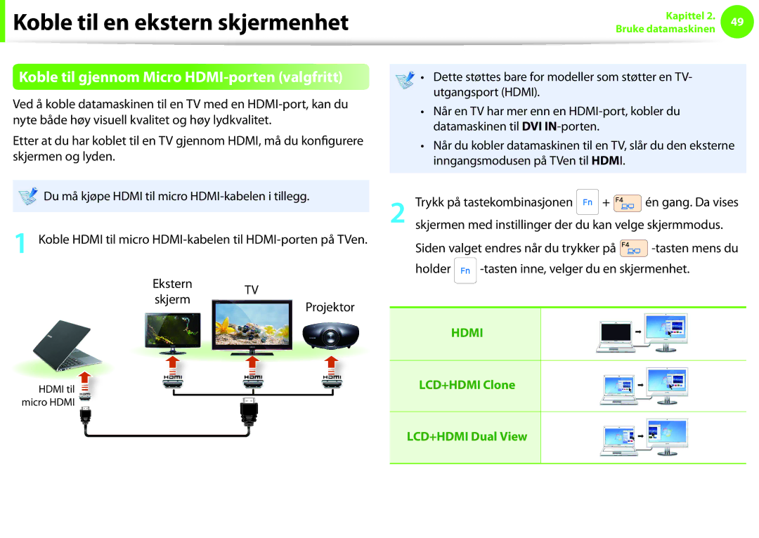 Samsung NP900X4D-K03SE, NP900X3G-K03SE, NP900X4D-A06SE, NP900X4C-K01SE manual Koble til gjennom Micro HDMI-porten valgfritt 