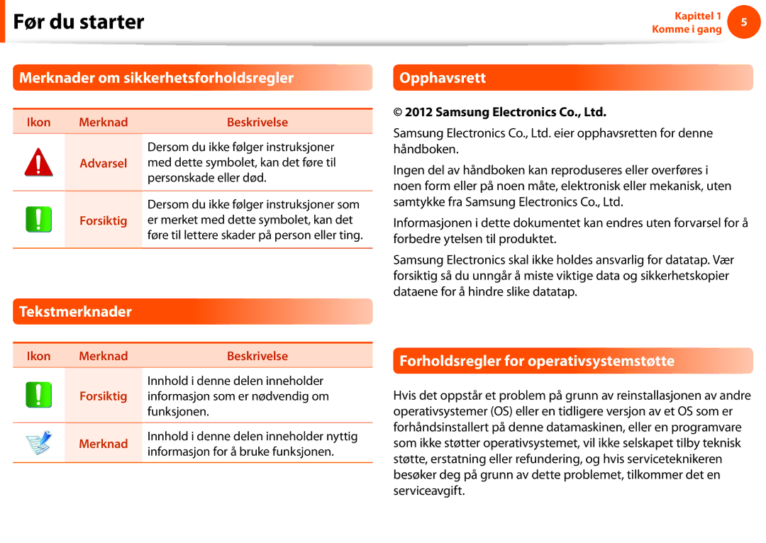 Samsung NP900X4C-A02SE, NP900X3G-K03SE, NP900X4D-A06SE Merknader om sikkerhetsforholdsregler, Tekstmerknader, Opphavsrett 