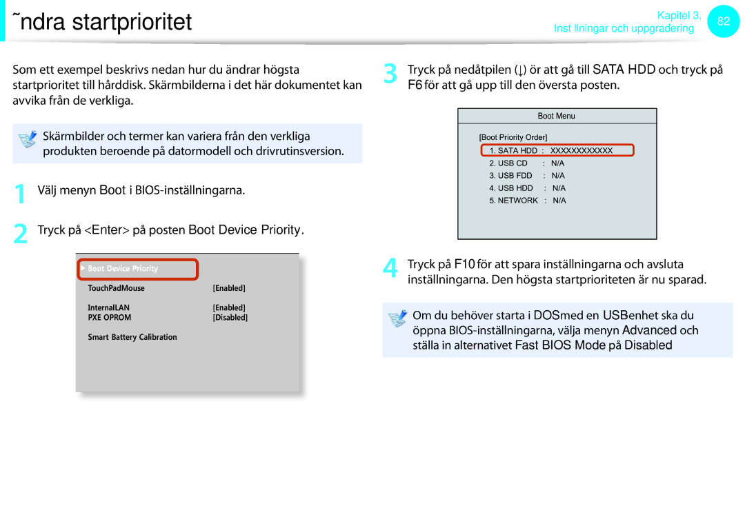 Samsung NP900X3C-A06SE, NP900X3G-K03SE, NP900X4D-A06SE Ändra startprioritet, Tryck på Enter på posten Boot Device Priority 