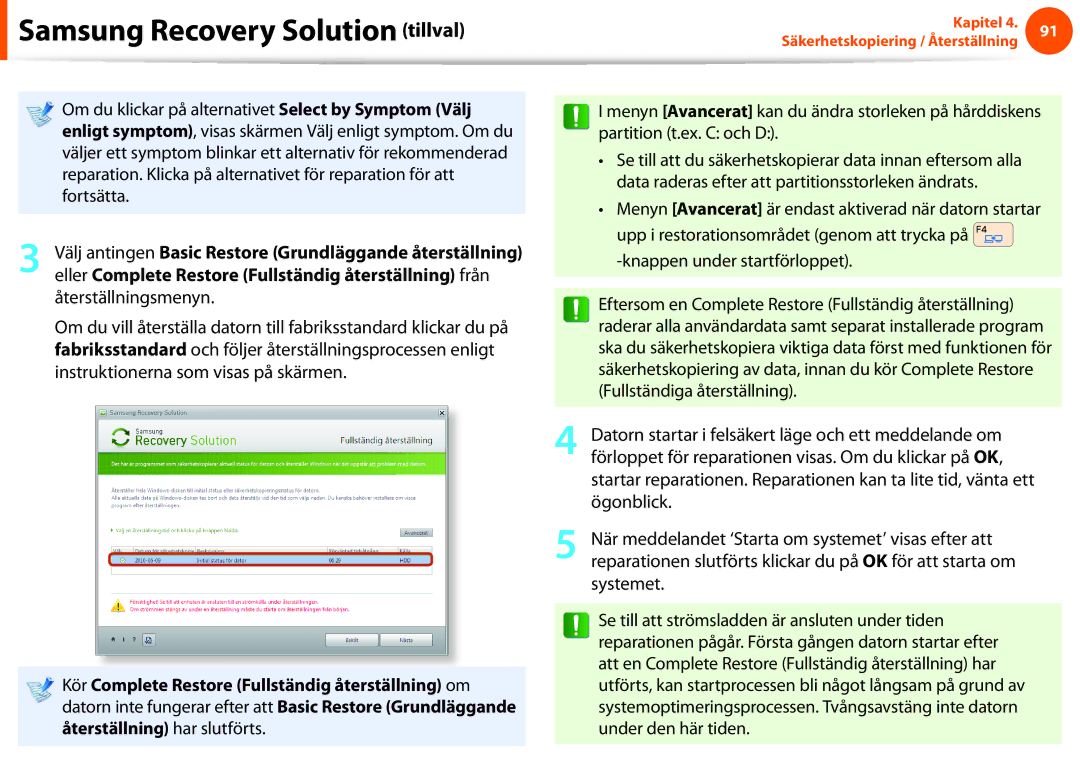 Samsung NP900X3C-A03SE, NP900X3G-K03SE, NP900X4D-A06SE, NP900X4D-K03SE, NP900X4C-K01SE manual Samsung Recovery Solution tillval 