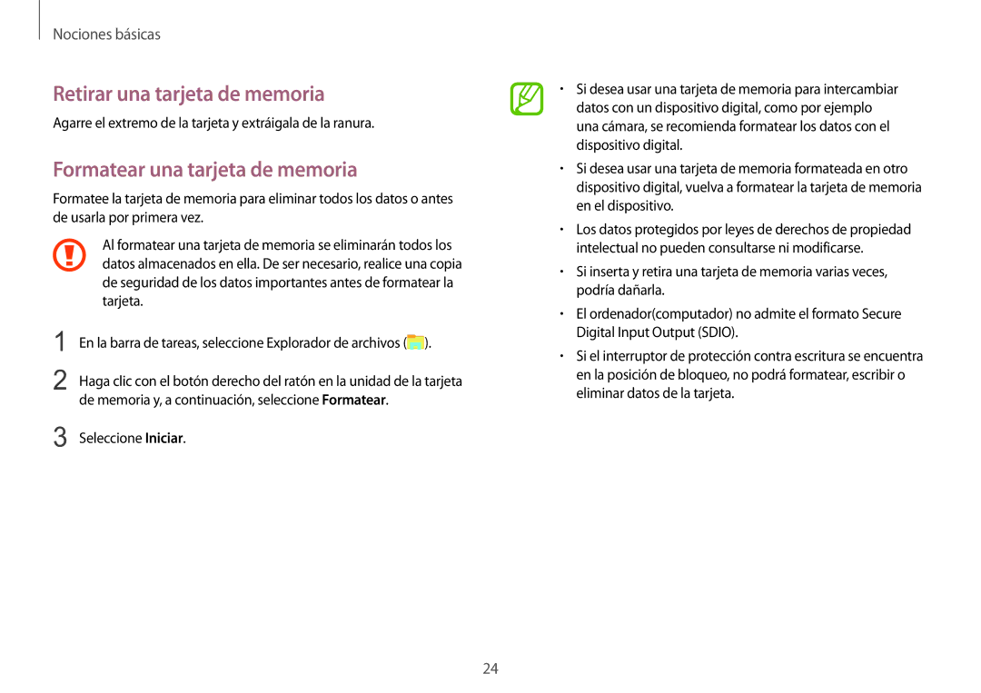 Samsung NP900X3H-S03TR manual Retirar una tarjeta de memoria, Formatear una tarjeta de memoria 