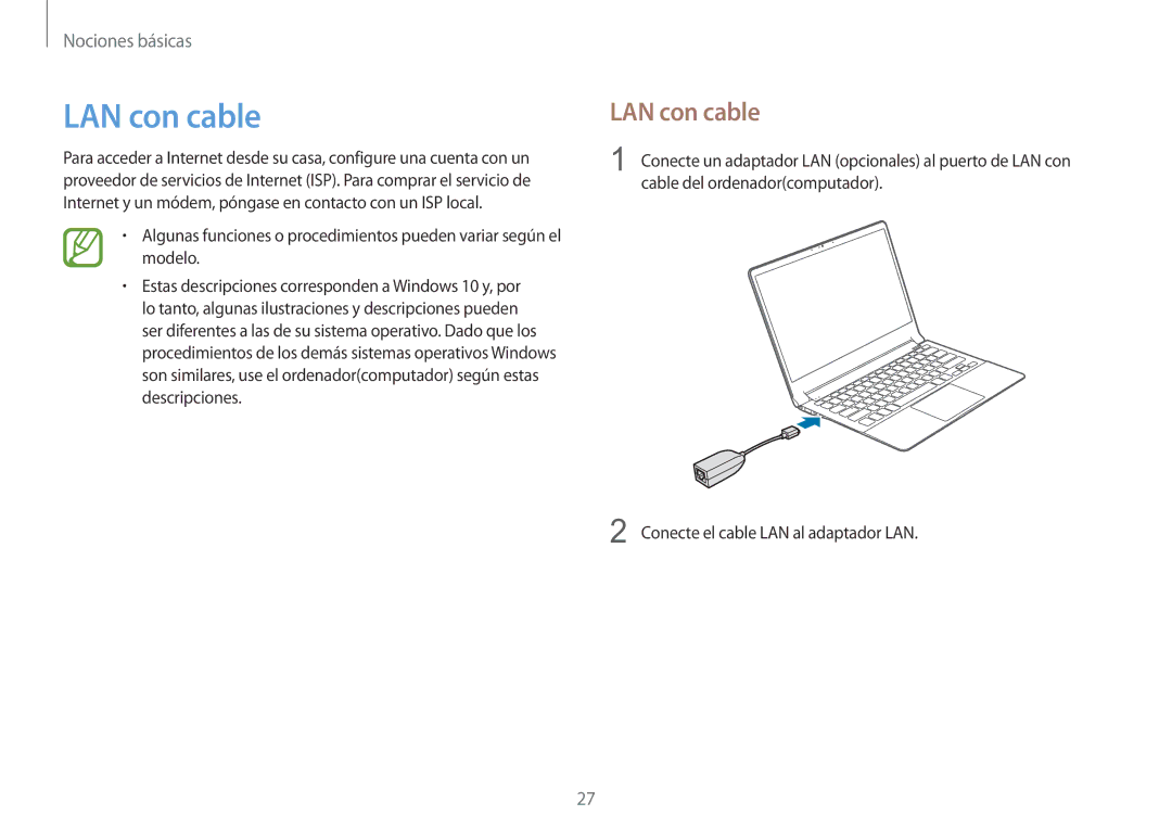 Samsung NP900X3H-S03TR manual LAN con cable 