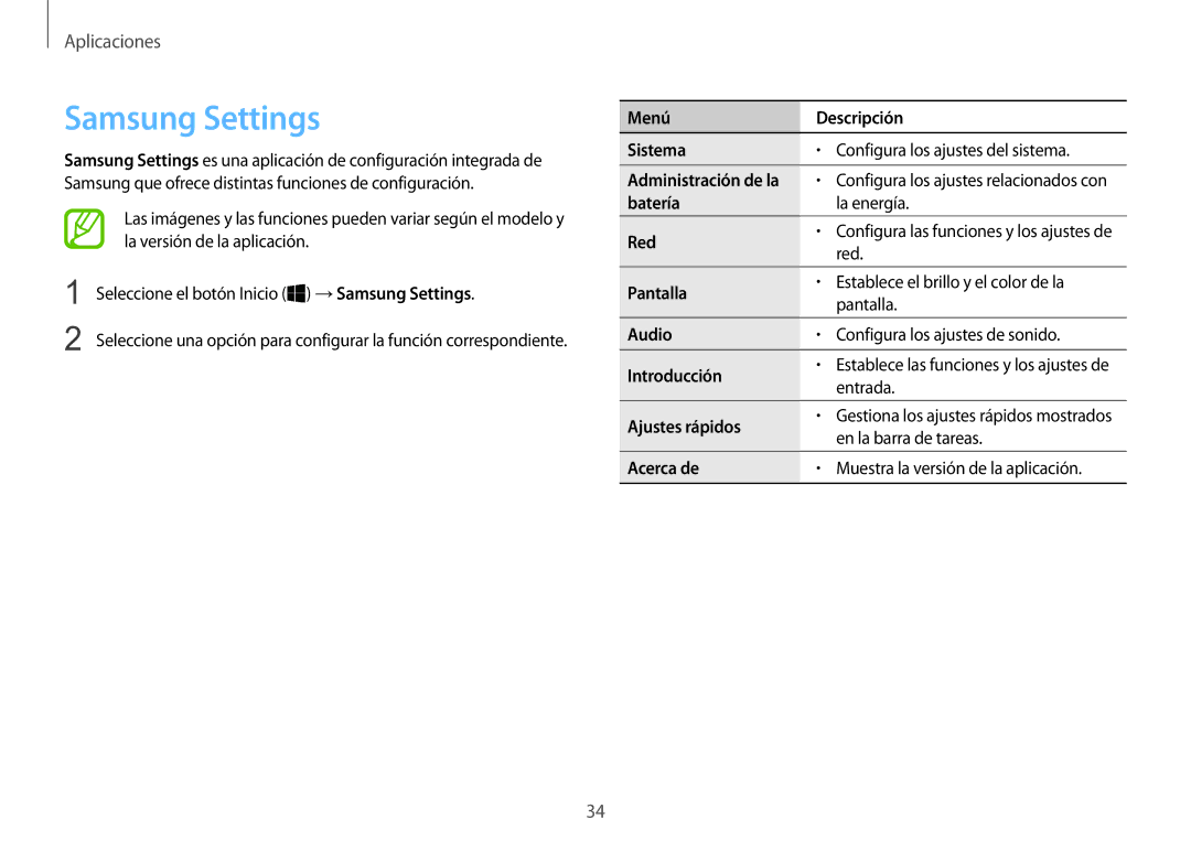 Samsung NP900X3H-S03TR manual Samsung Settings 