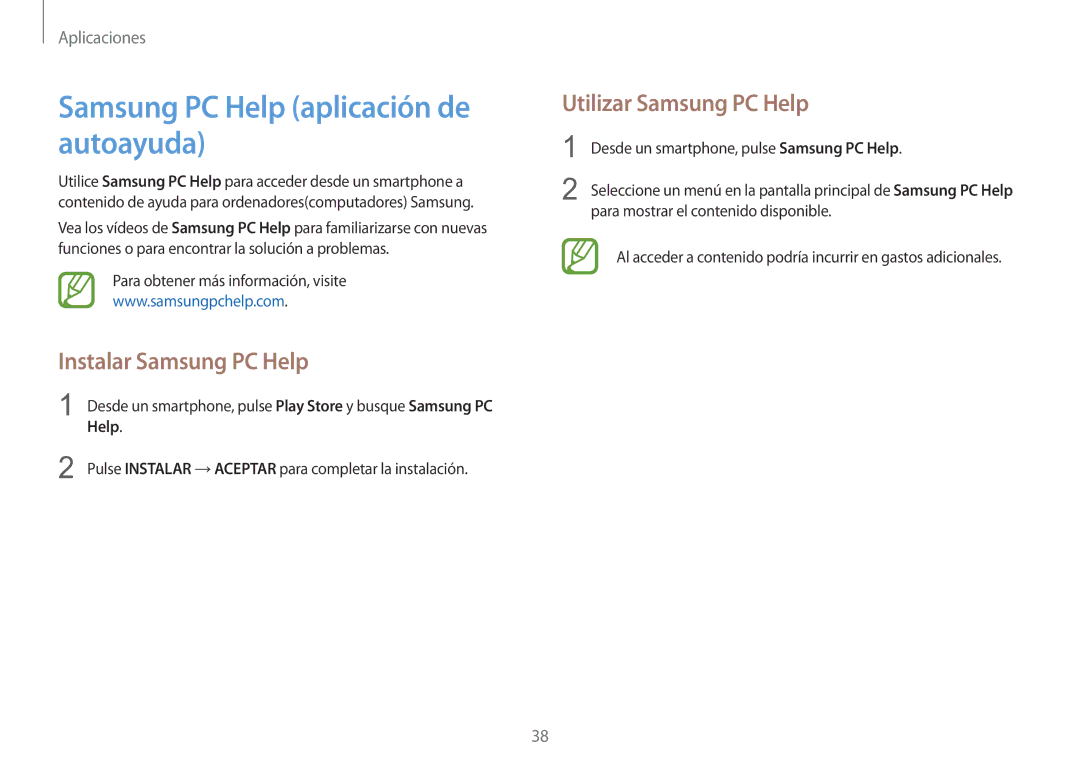 Samsung NP900X3H-S03TR manual Samsung PC Help aplicación de autoayuda, Instalar Samsung PC Help, Utilizar Samsung PC Help 