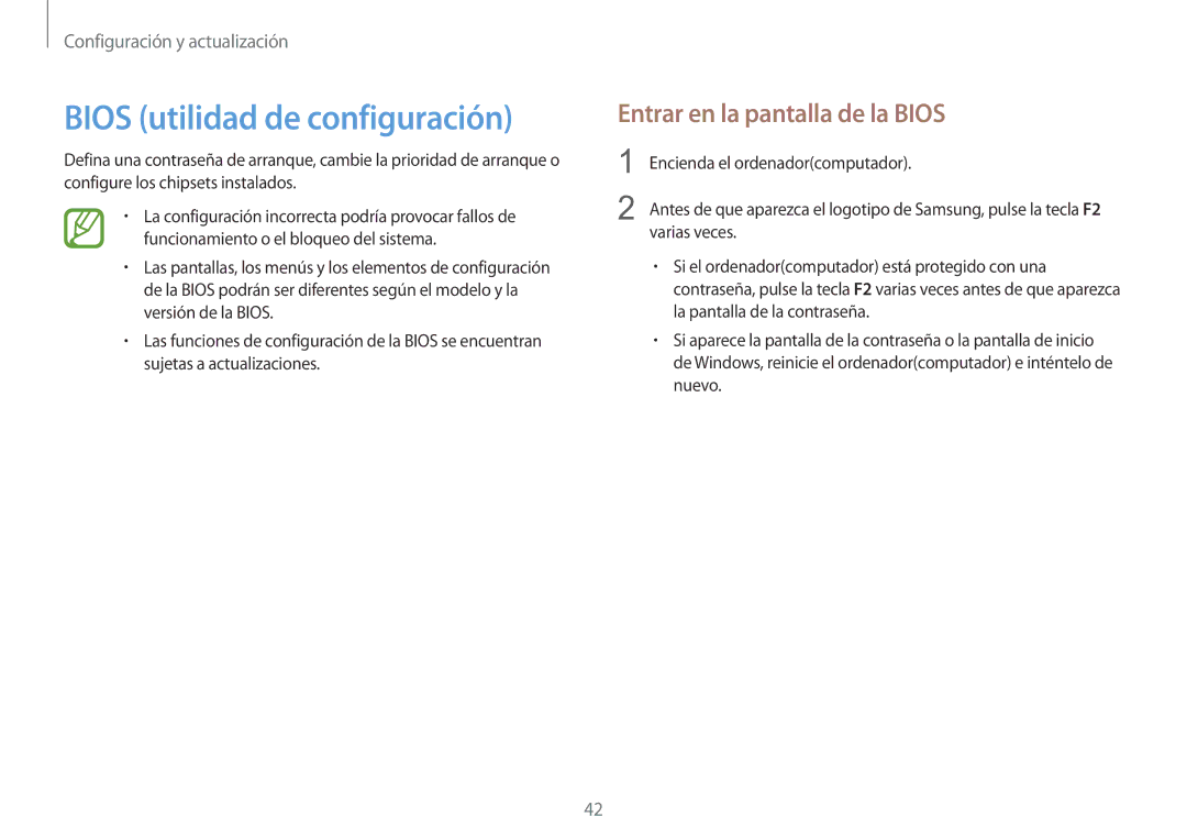 Samsung NP900X3H-S03TR Bios utilidad de configuración, Entrar en la pantalla de la Bios, Encienda el ordenadorcomputador 