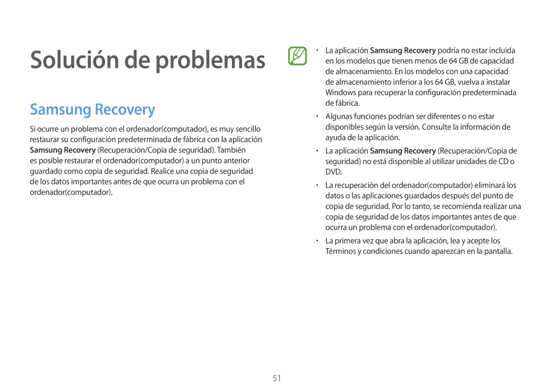 Samsung NP900X3H-S03TR manual Solución de problemas, Samsung Recovery 