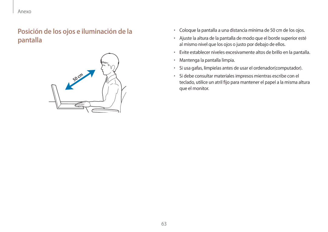 Samsung NP900X3H-S03TR manual Posición de los ojos e iluminación de la pantalla 