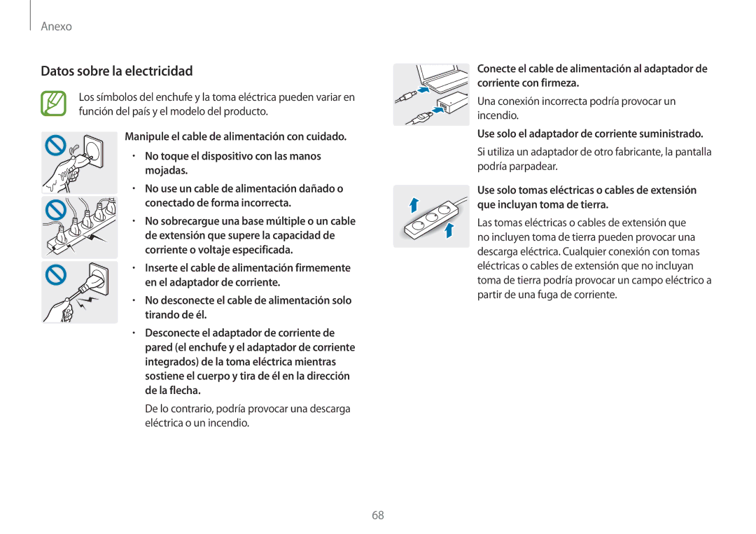 Samsung NP900X3H-S03TR manual Datos sobre la electricidad 