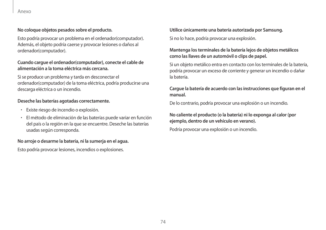 Samsung NP900X3H-S03TR manual No coloque objetos pesados sobre el producto, Deseche las baterías agotadas correctamente 