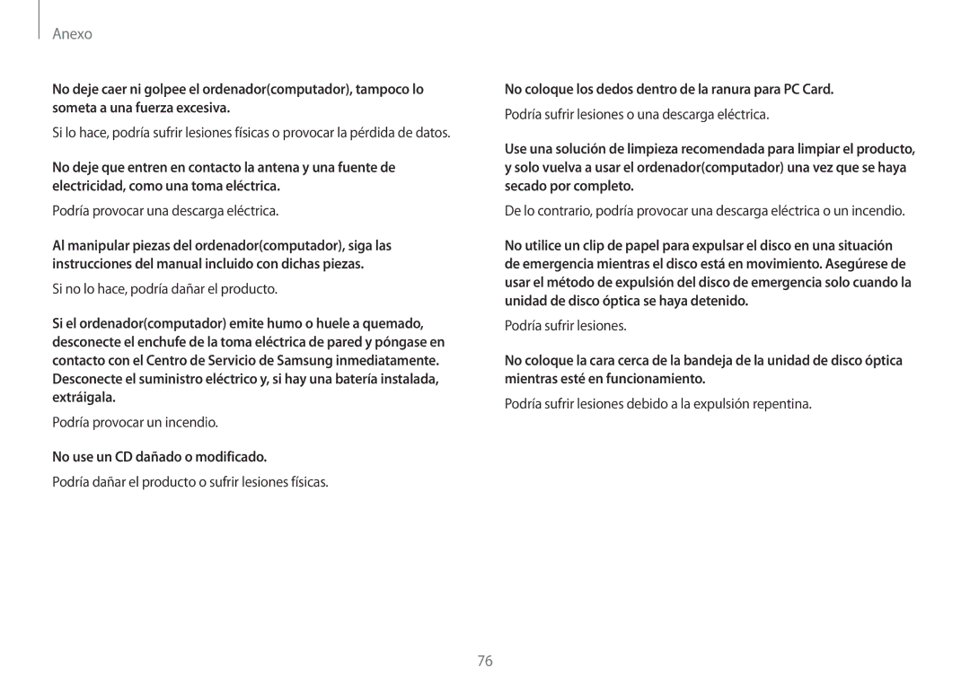 Samsung NP900X3H-S03TR manual No use un CD dañado o modificado, No coloque los dedos dentro de la ranura para PC Card 