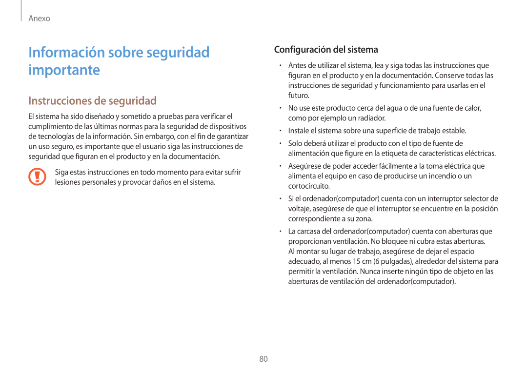 Samsung NP900X3H-S03TR manual Información sobre seguridad importante, Instrucciones de seguridad, Configuración del sistema 