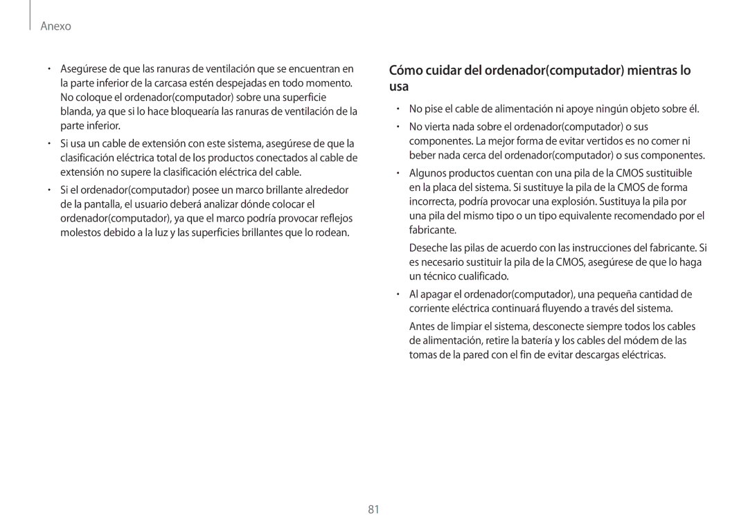 Samsung NP900X3H-S03TR manual Cómo cuidar del ordenadorcomputador mientras lo usa 