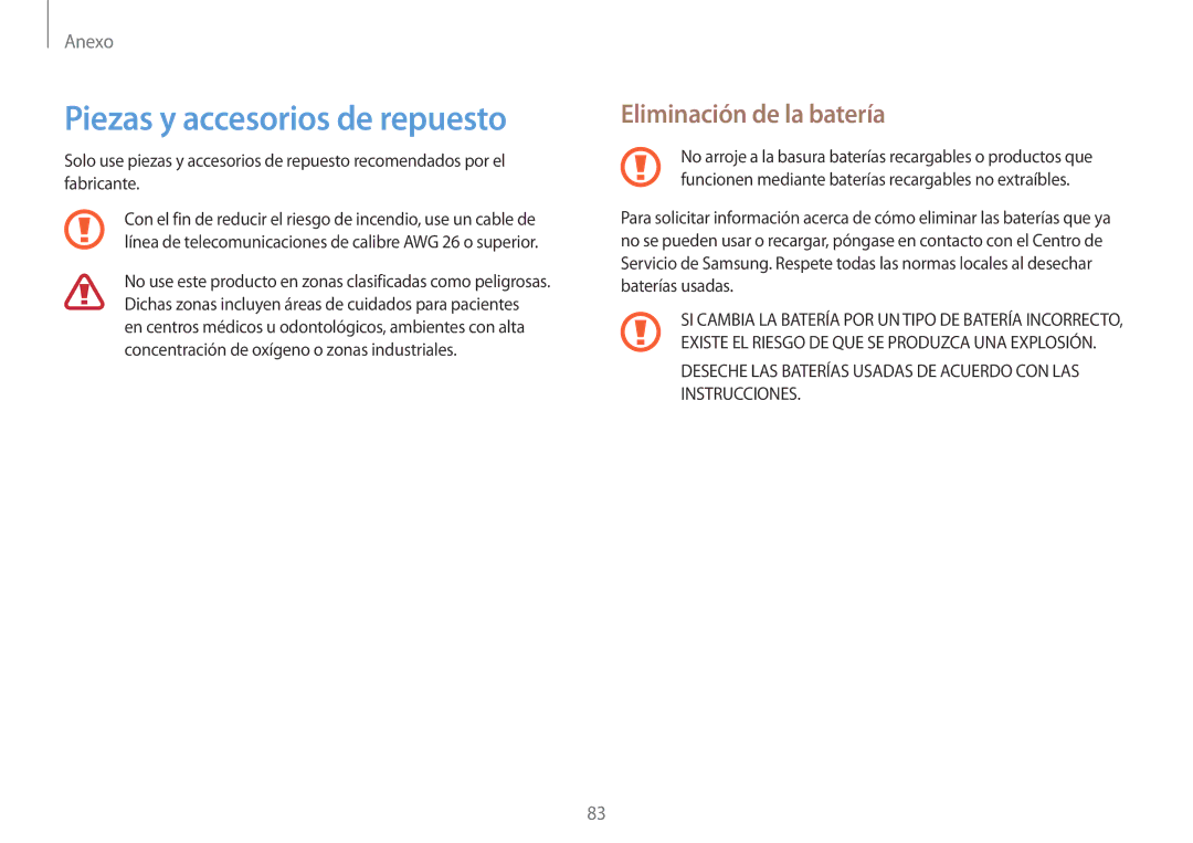 Samsung NP900X3H-S03TR manual Piezas y accesorios de repuesto, Eliminación de la batería 