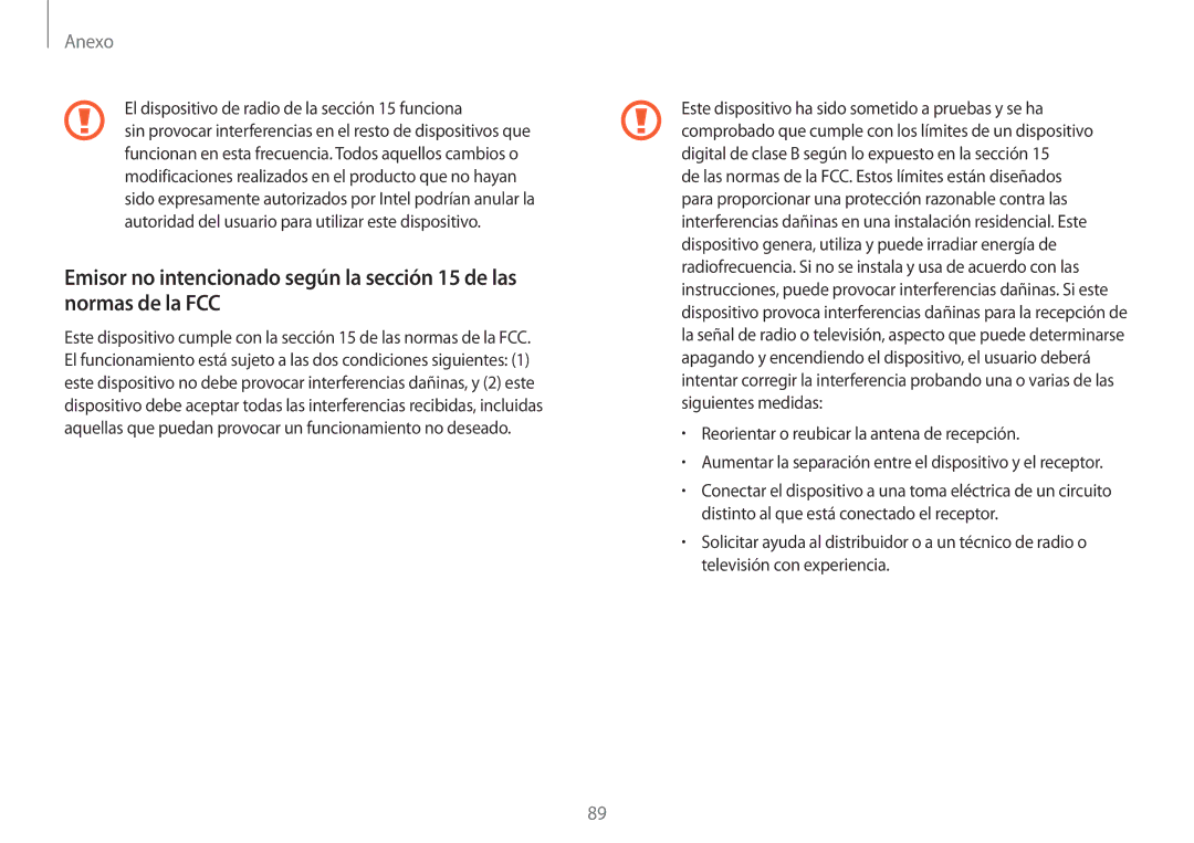 Samsung NP900X3H-S03TR manual El dispositivo de radio de la sección 15 funciona 