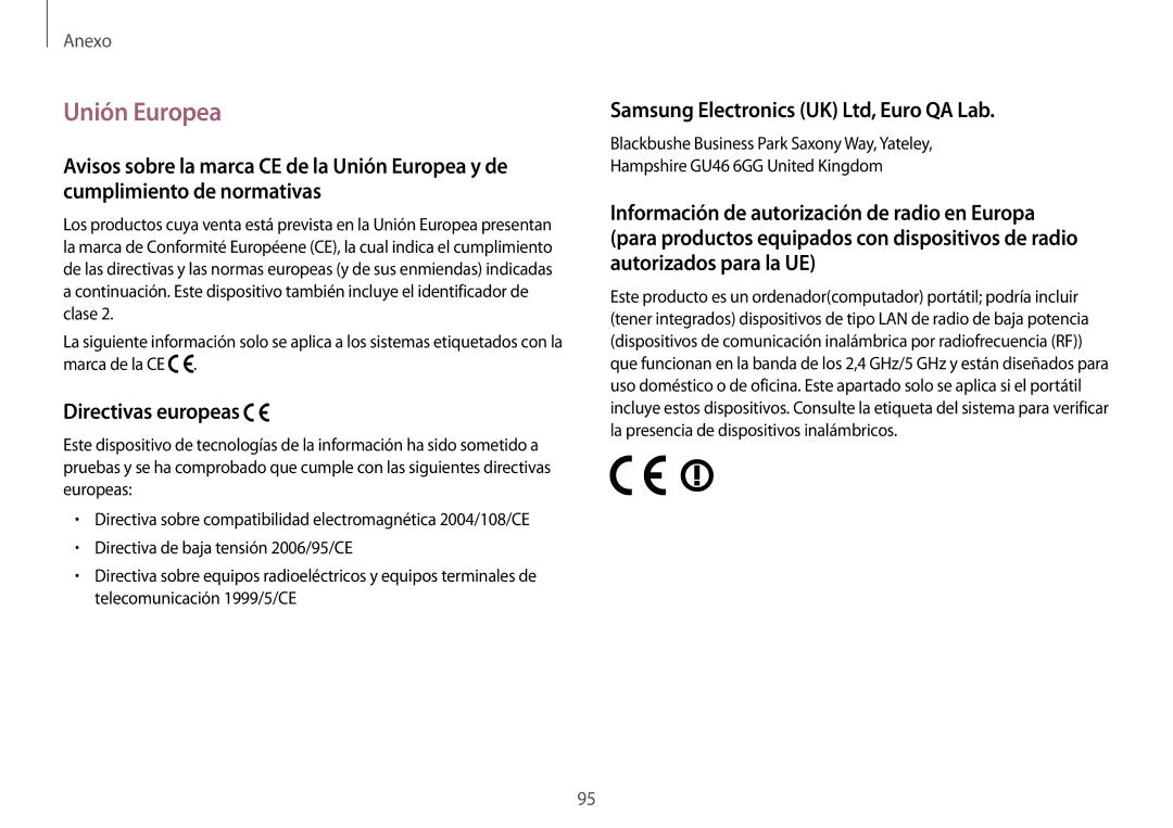 Samsung NP900X3H-S03TR manual Unión Europea, Directivas europeas 