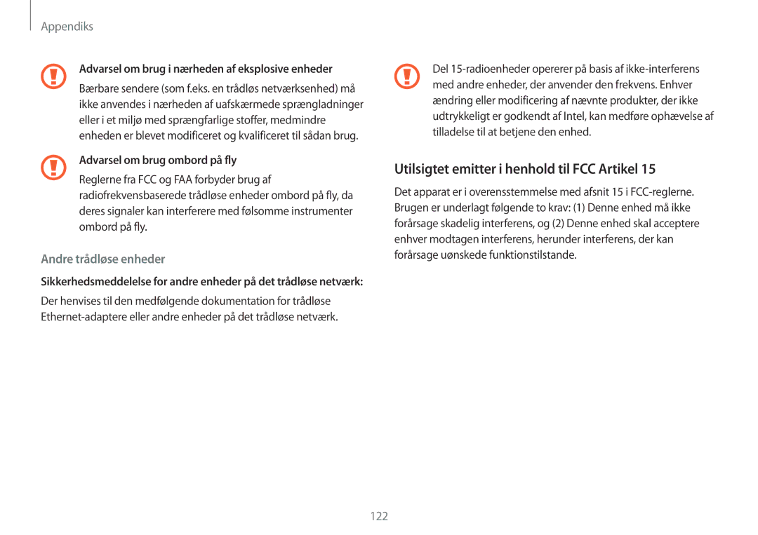 Samsung NP930X5J-K02SE, NP905S3G-K01AE, NP900X3G-K03SE Utilsigtet emitter i henhold til FCC Artikel, Andre trådløse enheder 